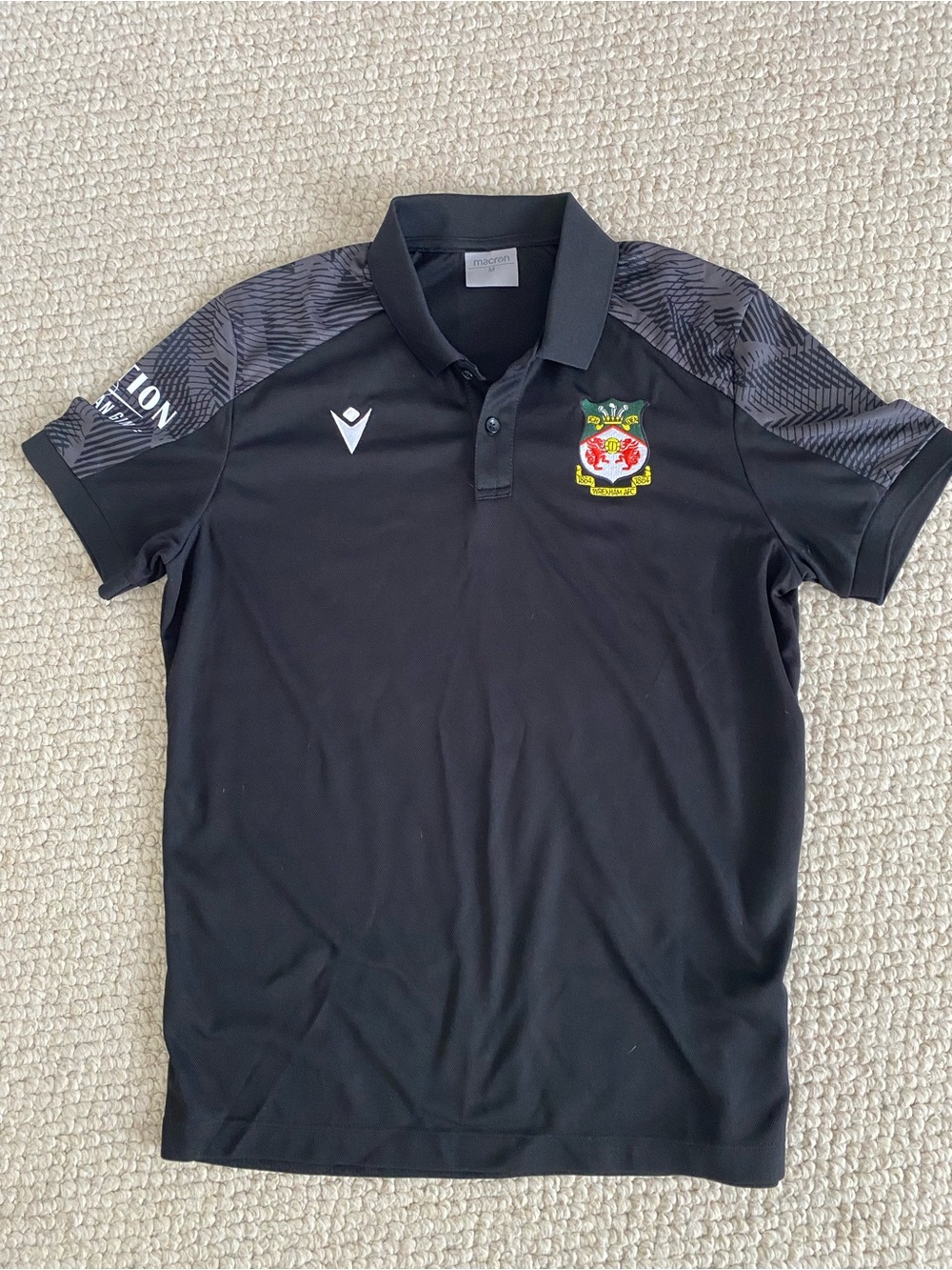 Wrexham AFC Men's Black Polo with Embroidered Crest by Macron Size M